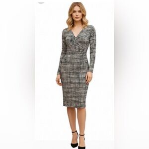 QUESTION Black Gray White Abstract Midi Dress Small NWT